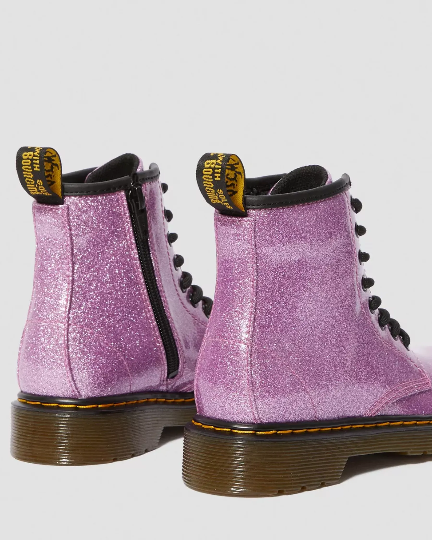 School Styles|Junior / 5-7 Years>Dr. Martens Junior 1460 Glitter Lace Up Boots Dark Pink — Coated Glitter