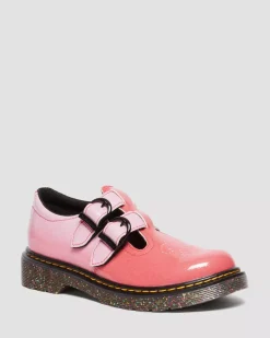 Glitter & Patent Boots|School Styles>Dr. Martens Junior 8065 Gradient Glitter Leather Mary Jane Shoes Pink