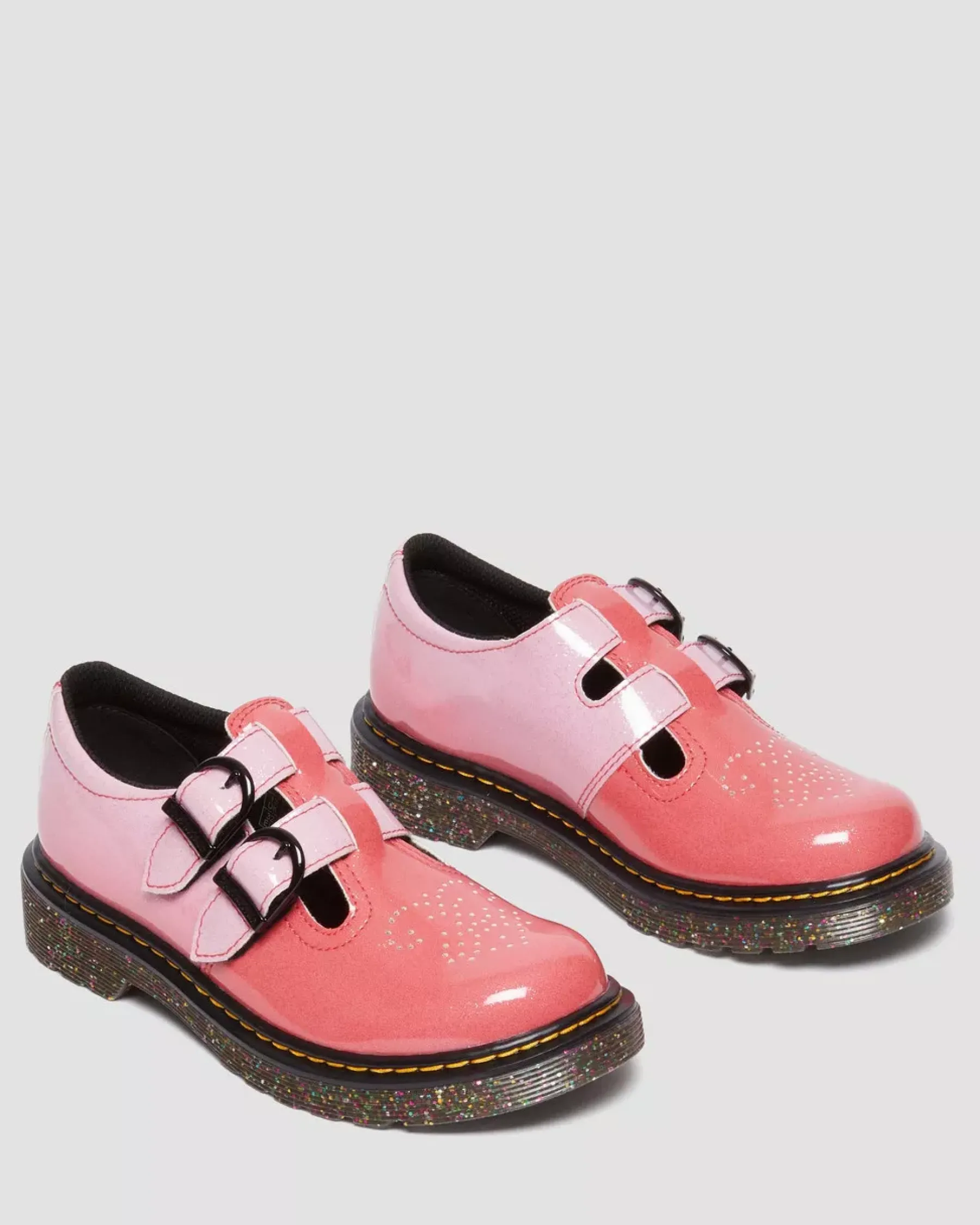 Glitter & Patent Boots|School Styles>Dr. Martens Junior 8065 Gradient Glitter Leather Mary Jane Shoes Pink