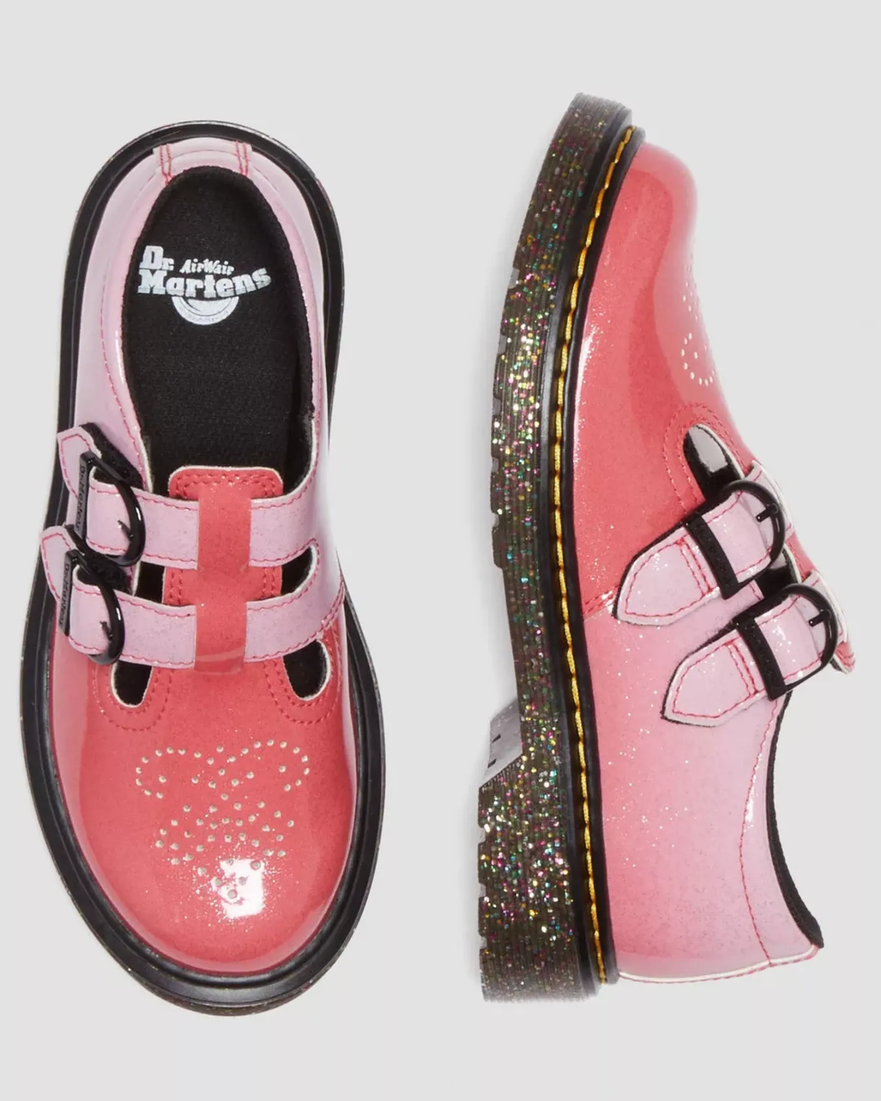 Glitter & Patent Boots|School Styles>Dr. Martens Junior 8065 Gradient Glitter Leather Mary Jane Shoes Pink