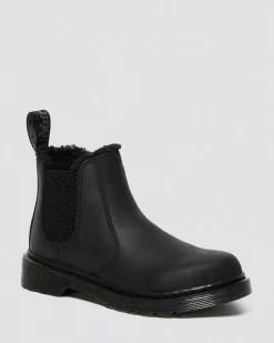 Winter Boots|Junior / 5-7 Years>Dr. Martens Junior 2976 Leonore Faux Fur Lined Chelsea Boots Black — Republic Waterproof