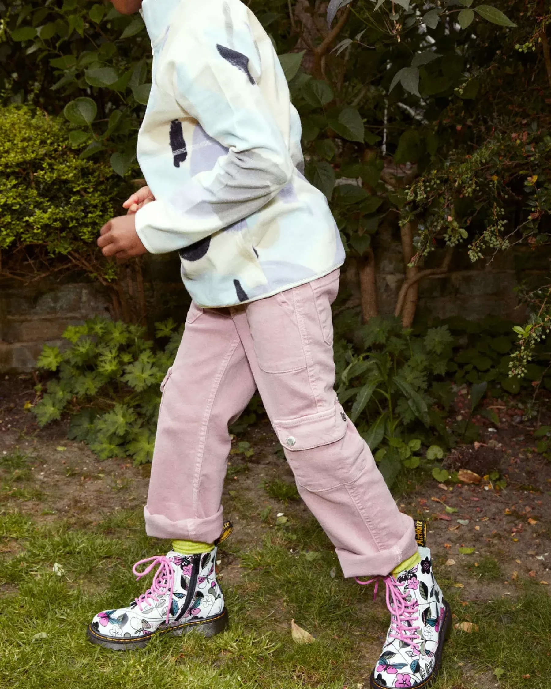 Sale|School Styles>Dr. Martens Junior 1460 Meadow Print Leather Lace Up Boots WHITE
