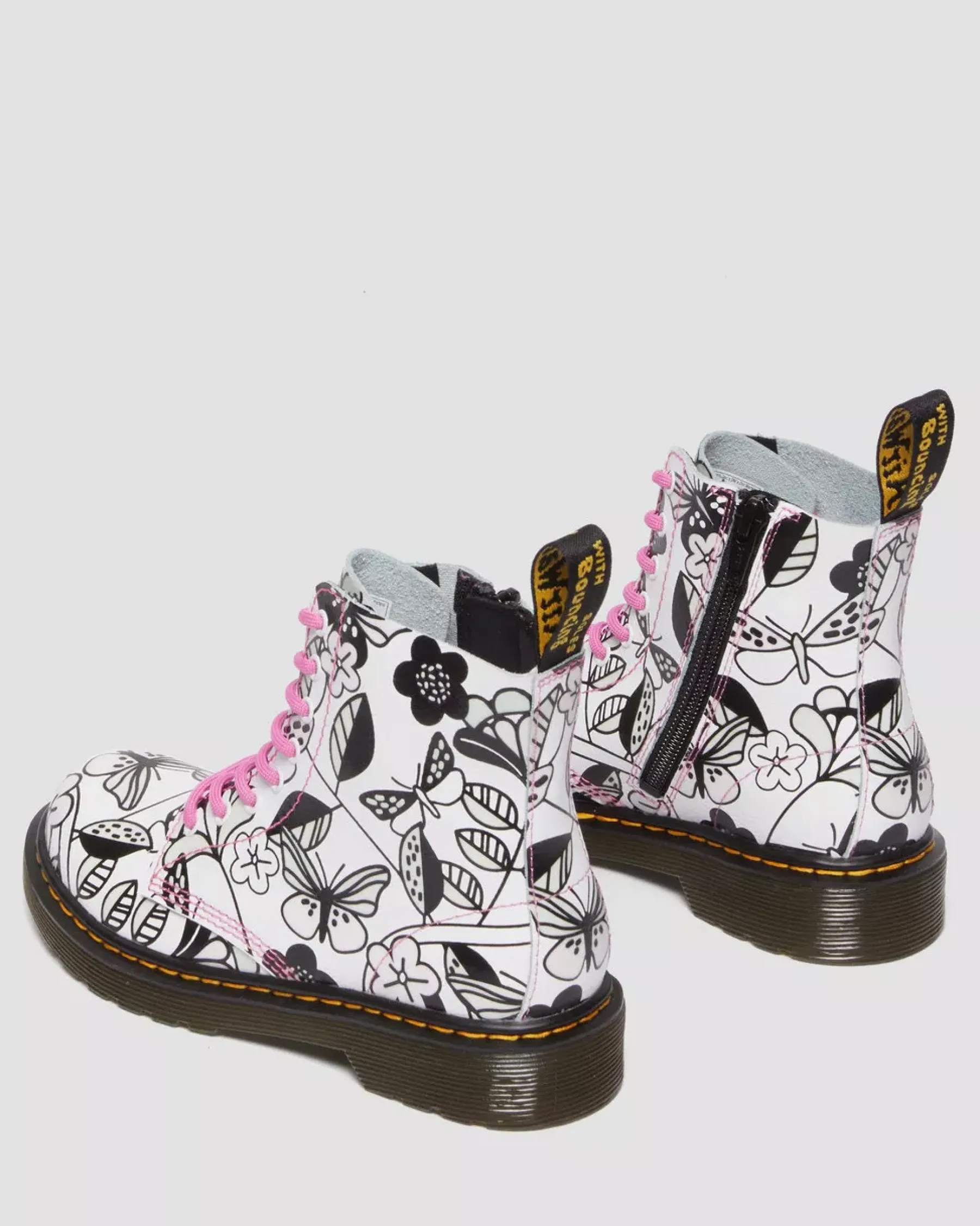Sale|School Styles>Dr. Martens Junior 1460 Meadow Print Leather Lace Up Boots WHITE