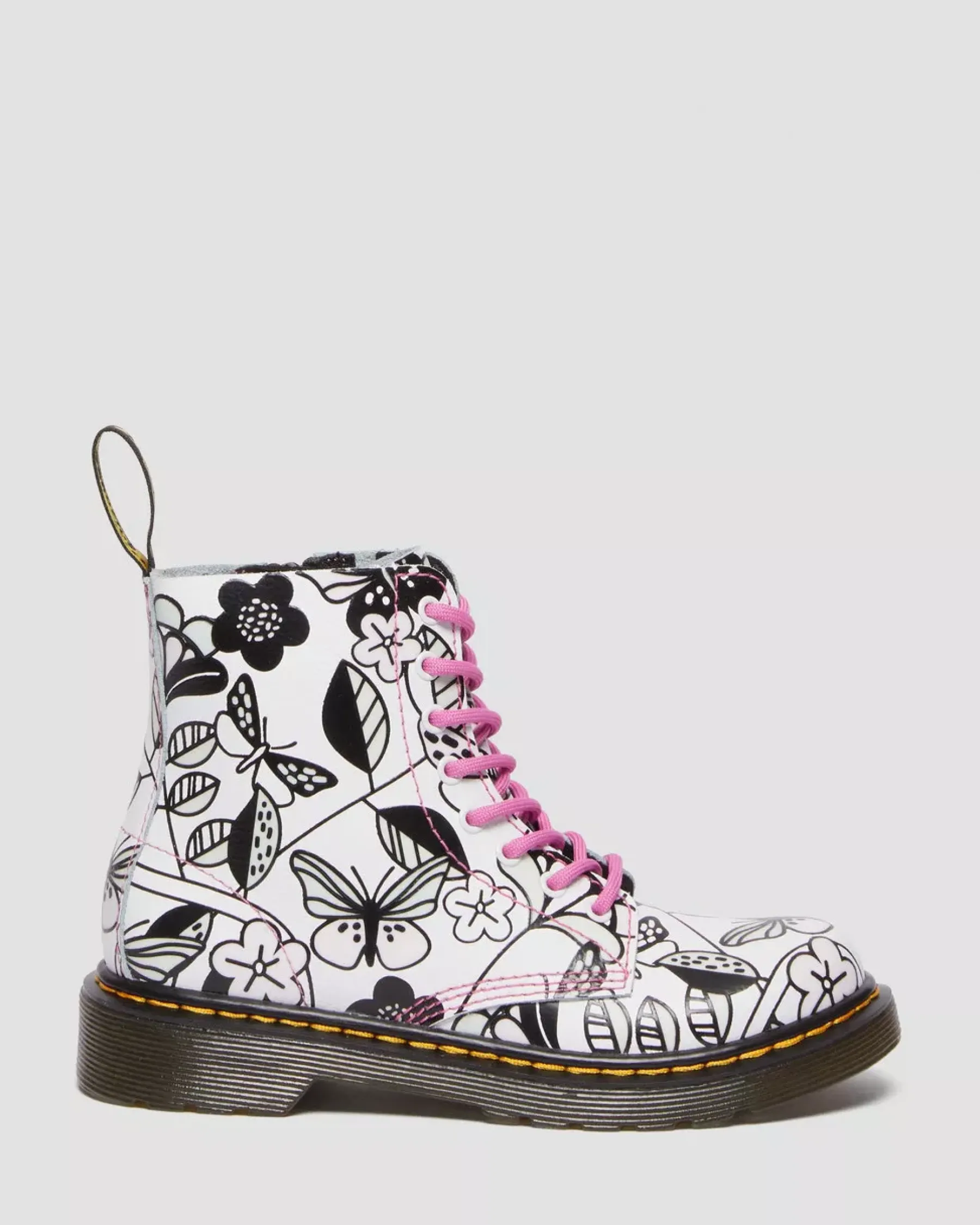 Sale|School Styles>Dr. Martens Junior 1460 Meadow Print Leather Lace Up Boots WHITE