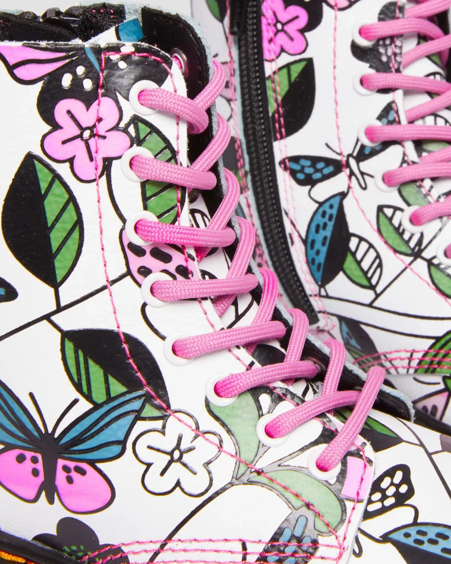 Sale|School Styles>Dr. Martens Junior 1460 Meadow Print Leather Lace Up Boots WHITE