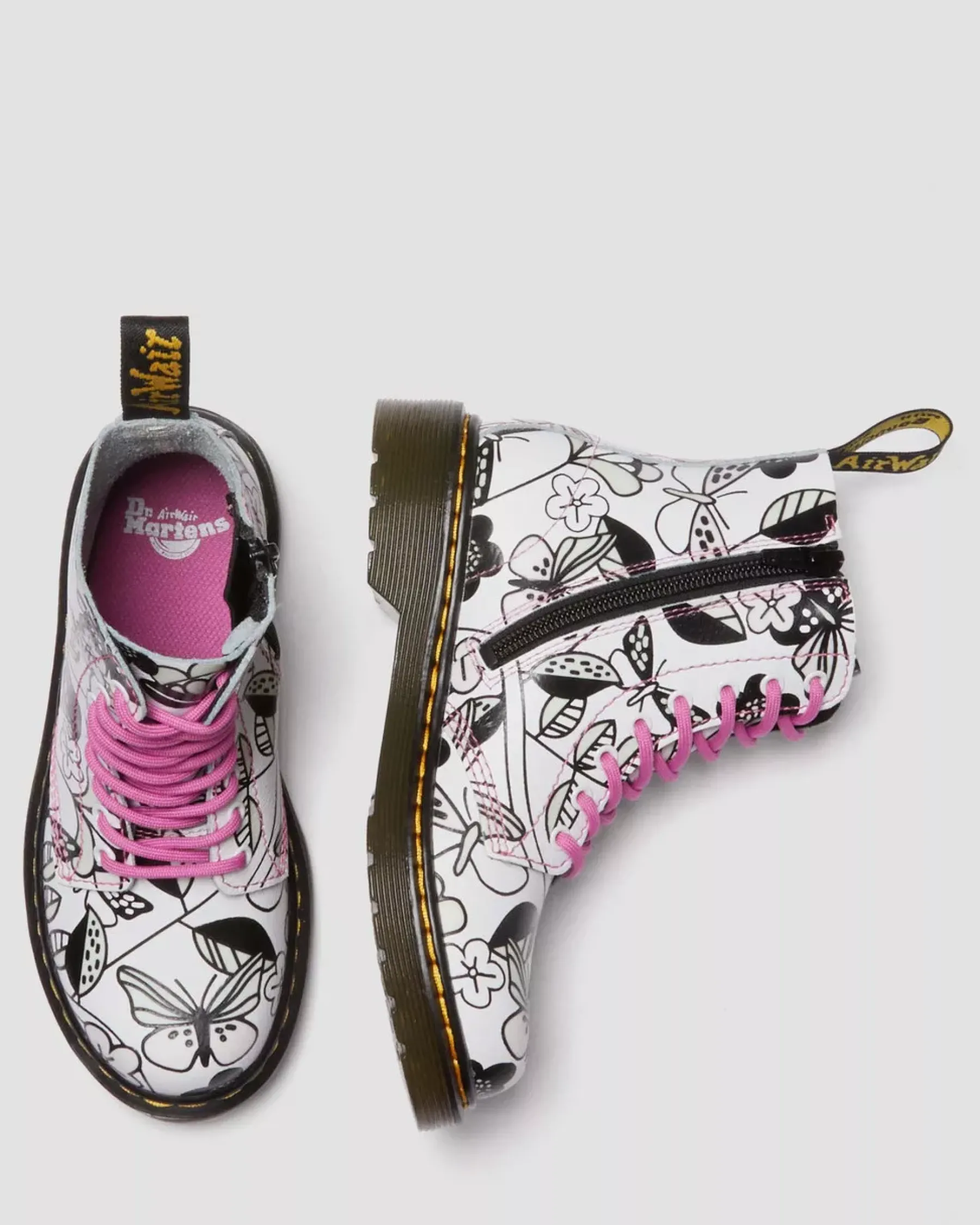 Sale|School Styles>Dr. Martens Junior 1460 Meadow Print Leather Lace Up Boots WHITE