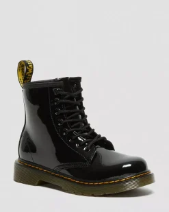 Glitter & Patent Boots|School Styles>Dr. Martens Junior 1460 Patent Leather Lace Up Boots Black — Patent Leather