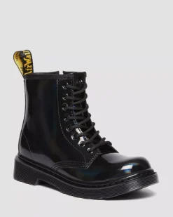 School Styles|Junior / 5-7 Years>Dr. Martens Junior 1460 Rainbow Patent Leather Lace Up Boots Black — Rainbow Patent