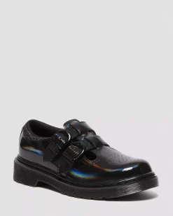 School Styles|Junior / 5-7 Years>Dr. Martens Junior 8065 Rainbow Patent Leather Mary Jane Shoes Black — Rainbow Patent