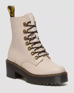 Sale|Platform Boots>Dr. Martens Leona Women's Sendal Leather Heeled Boots VINTAGE TAUPE — Sendal