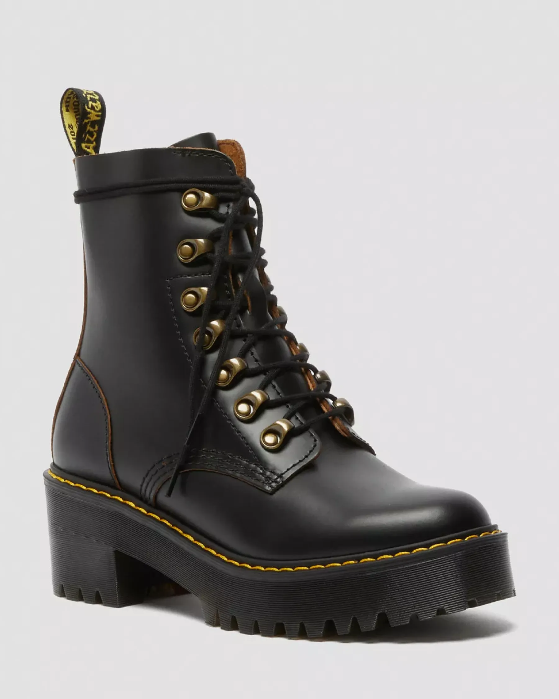 Bestsellers|Heeled Boots>Dr. Martens Leona Women's Vintage Smooth Leather Heeled Boots Black — Vintage Smooth