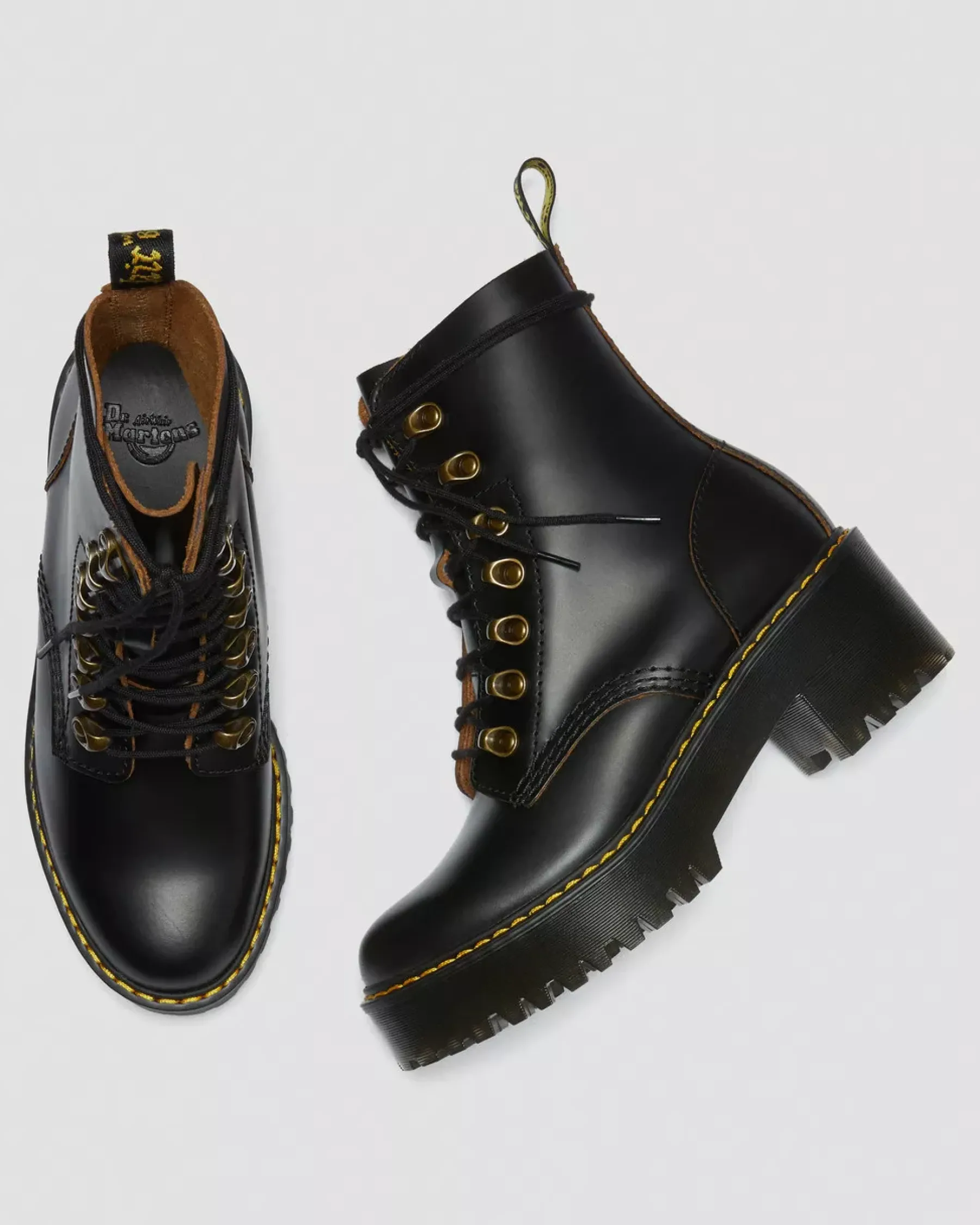 Bestsellers|Heeled Boots>Dr. Martens Leona Women's Vintage Smooth Leather Heeled Boots Black — Vintage Smooth