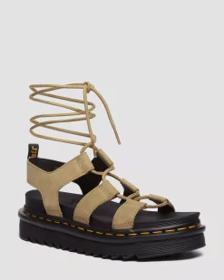 Platforms|Sandals>Dr. Martens Nartilla Tumbled Nubuck Leather Gladiator Sandals Savannah Tan — Tumbled Nubuck