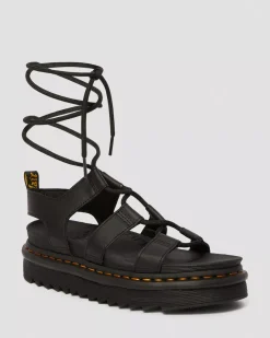 Platform Sandals|Platforms>Dr. Martens Nartilla Women's Leather Gladiator Sandals Black — Hydro Leather