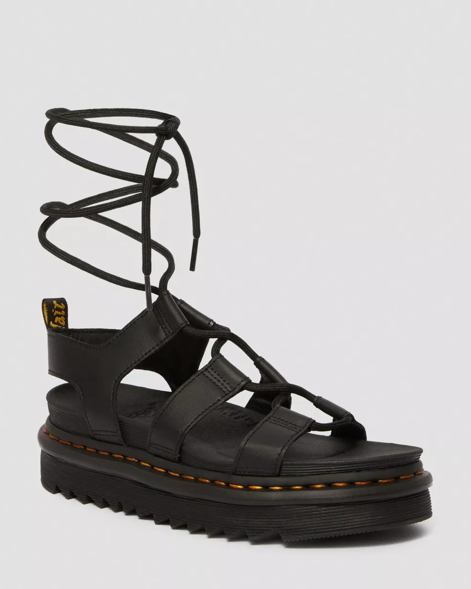 Platform Sandals|Platforms>Dr. Martens Nartilla Women's Leather Gladiator Sandals Black — Hydro Leather