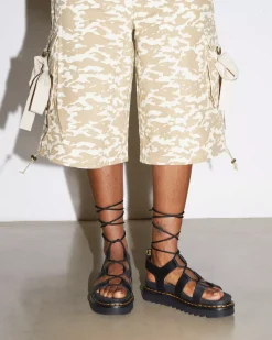 Platform Sandals|Platforms>Dr. Martens Nartilla Women's Leather Gladiator Sandals Black — Hydro Leather