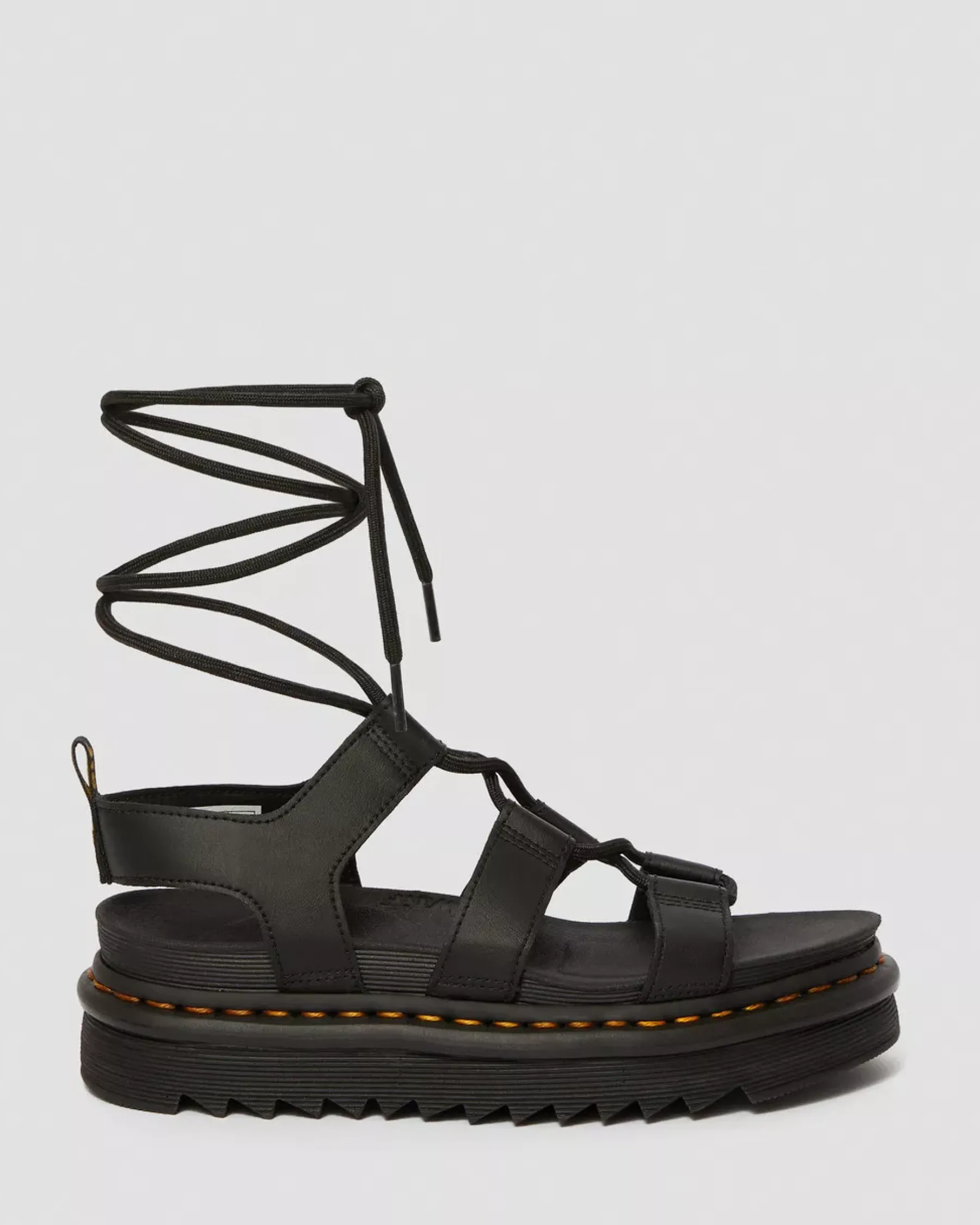 Platform Sandals|Platforms>Dr. Martens Nartilla Women's Leather Gladiator Sandals Black — Hydro Leather