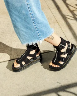 Platform Sandals|Strap Sandals>Dr. Martens Olson Tumbled Nubuck Leather Gladiator Zip Sandals Charcoal Grey — Tumbled Nubuck