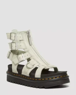 Platform Sandals|Strap Sandals>Dr. Martens Olson Tumbled Nubuck Leather Gladiator Zip Sandals Smoked Mint — Tumbled Nubuck