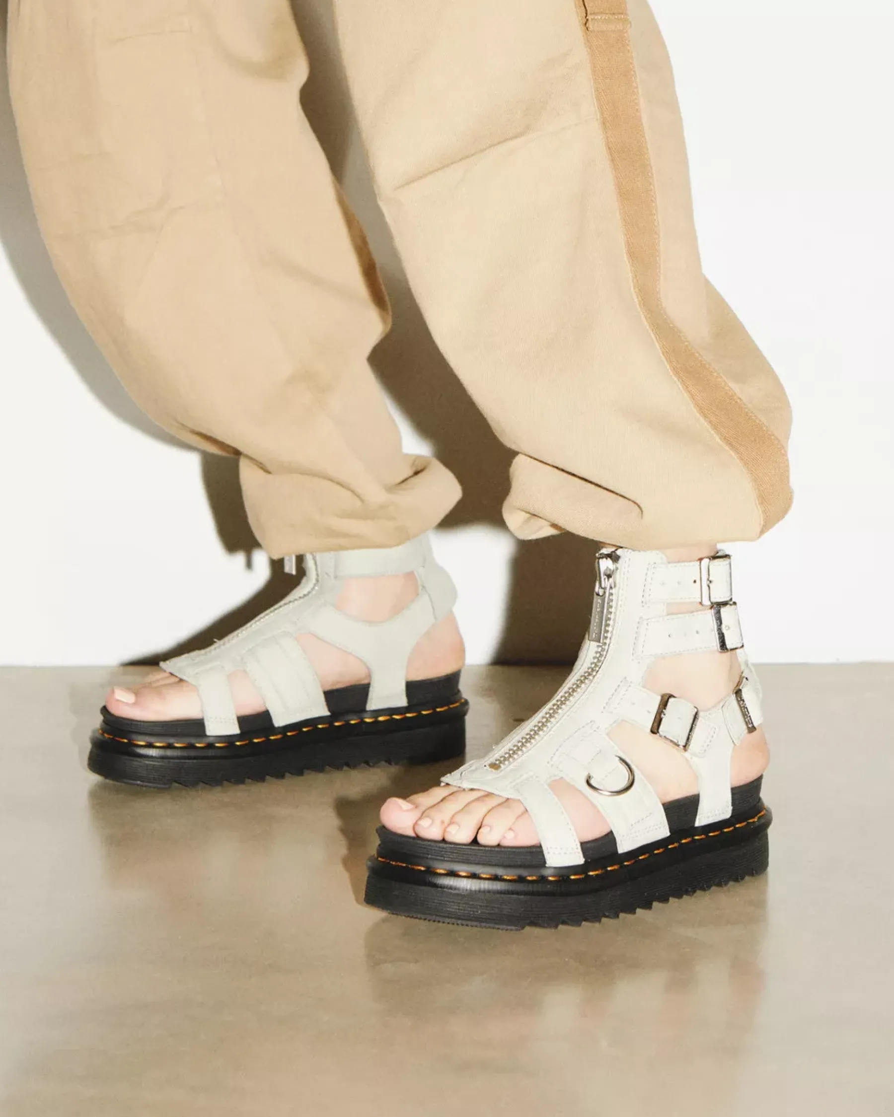 Platform Sandals|Strap Sandals>Dr. Martens Olson Tumbled Nubuck Leather Gladiator Zip Sandals Smoked Mint — Tumbled Nubuck