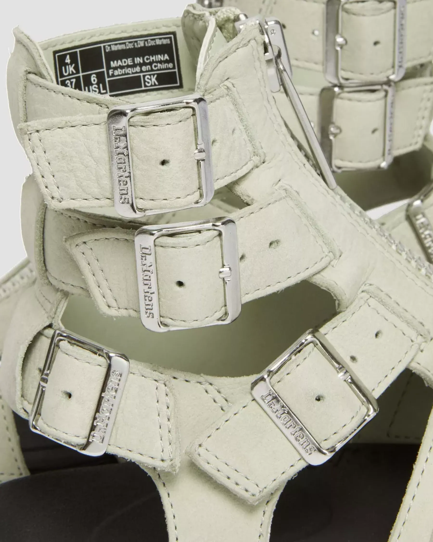 Platform Sandals|Strap Sandals>Dr. Martens Olson Tumbled Nubuck Leather Gladiator Zip Sandals Smoked Mint — Tumbled Nubuck