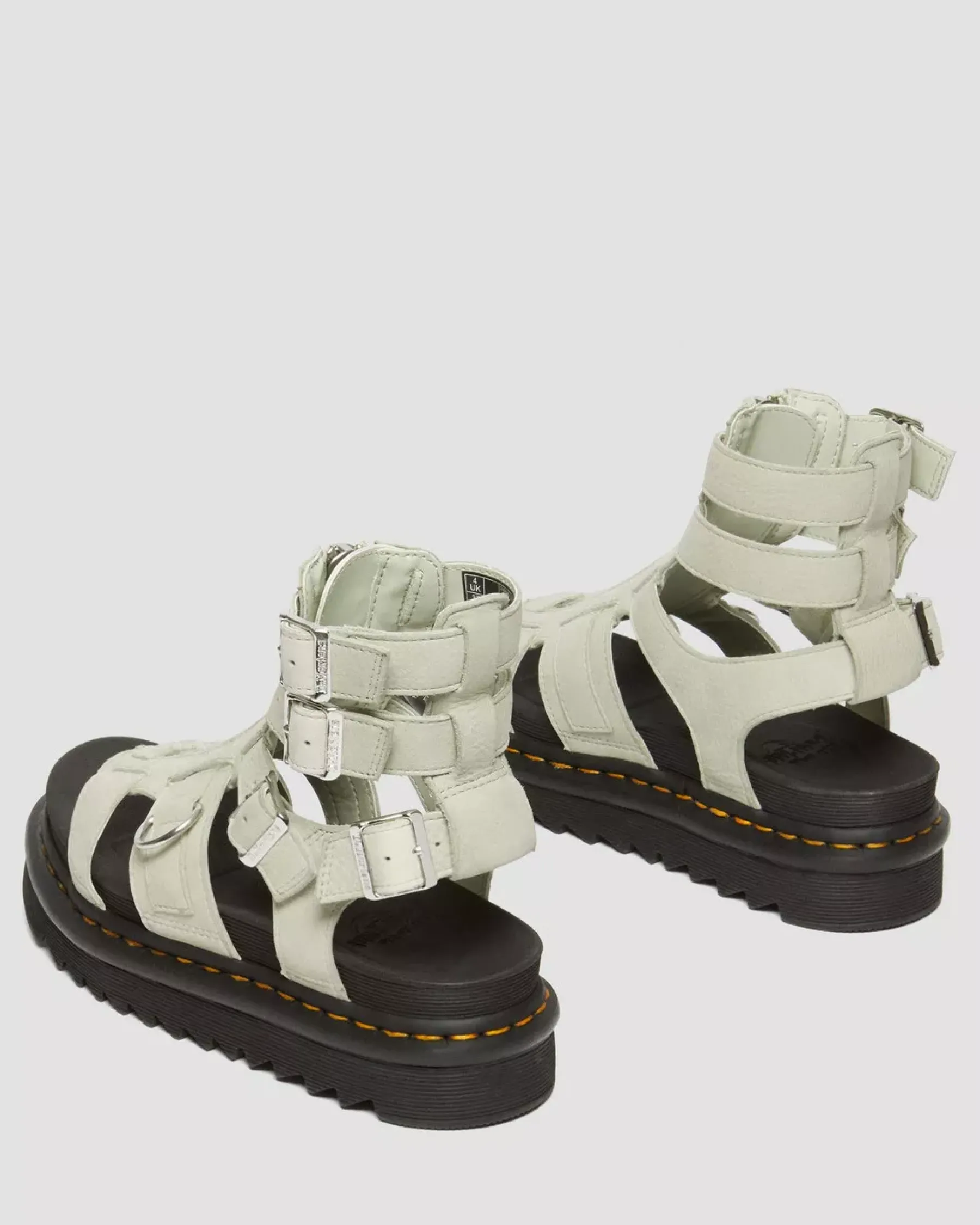 Platform Sandals|Strap Sandals>Dr. Martens Olson Tumbled Nubuck Leather Gladiator Zip Sandals Smoked Mint — Tumbled Nubuck