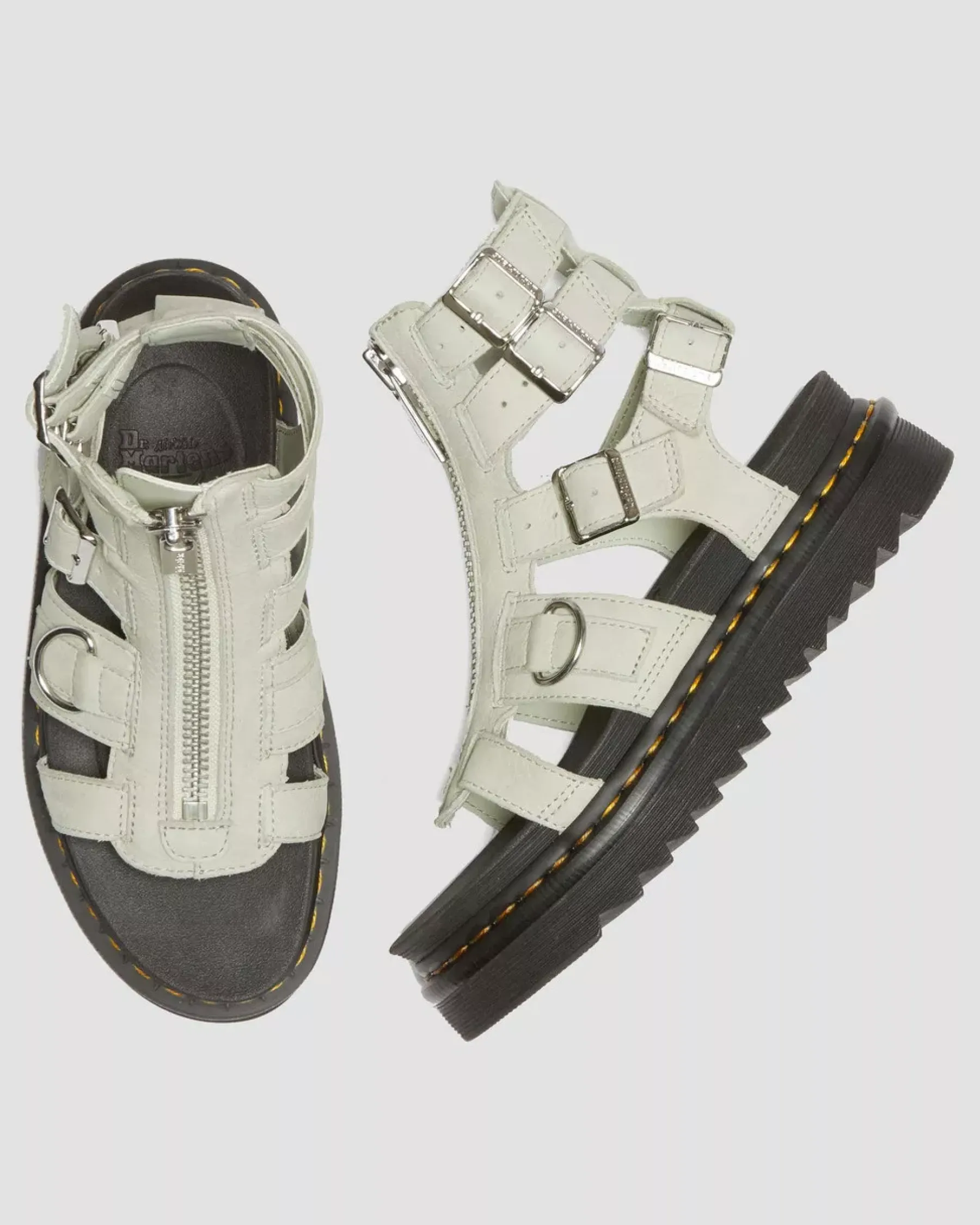 Platform Sandals|Strap Sandals>Dr. Martens Olson Tumbled Nubuck Leather Gladiator Zip Sandals Smoked Mint — Tumbled Nubuck
