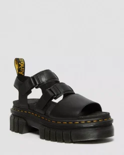 Platform Sandals|Strap Sandals>Dr. Martens Ricki Nappa Lux Leather 3-Strap Platform Sandals Black — Nappa Lux