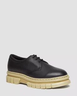 Sale|Oxfords>Dr. Martens Rikard Contrast Sole Leather Platform Shoes Black — Polished Lucido