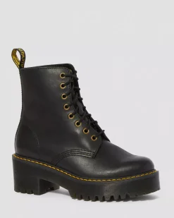 Heeled Boots|Ankle Boots>Dr. Martens Shriver Hi Women's Wyoming Leather Heeled Boots Black — Burnished Wyoming