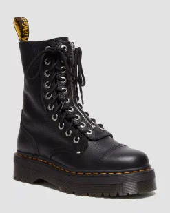 Platform Boots|Ankle Boots>Dr. Martens Sinclair Hi Milled Nappa Leather Platform Boots Black — Milled Nappa
