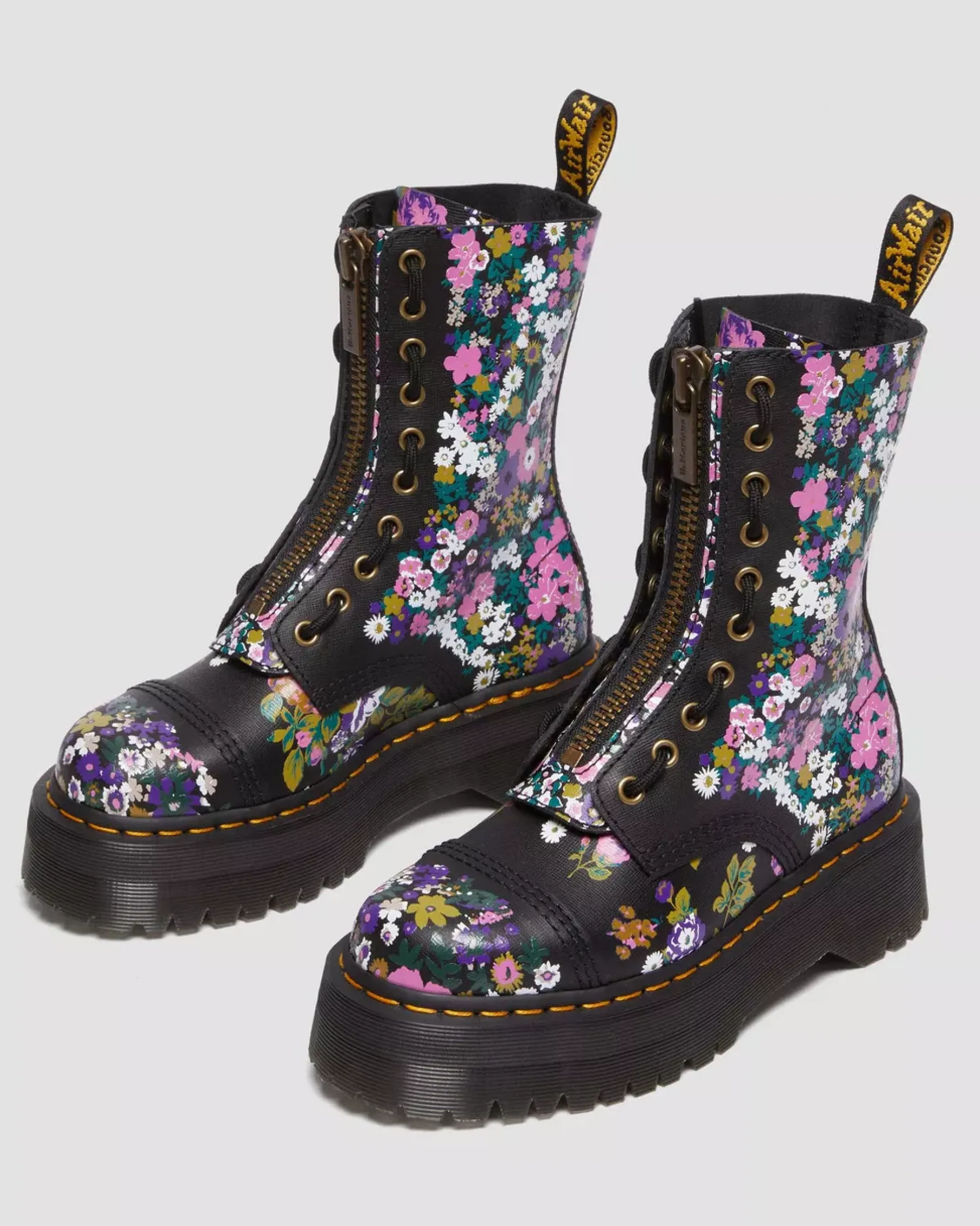 Sale|Platform Boots>Dr. Martens Sinclair Hi Vintage Floral Platform Boots Black — Backhand Strawgrain