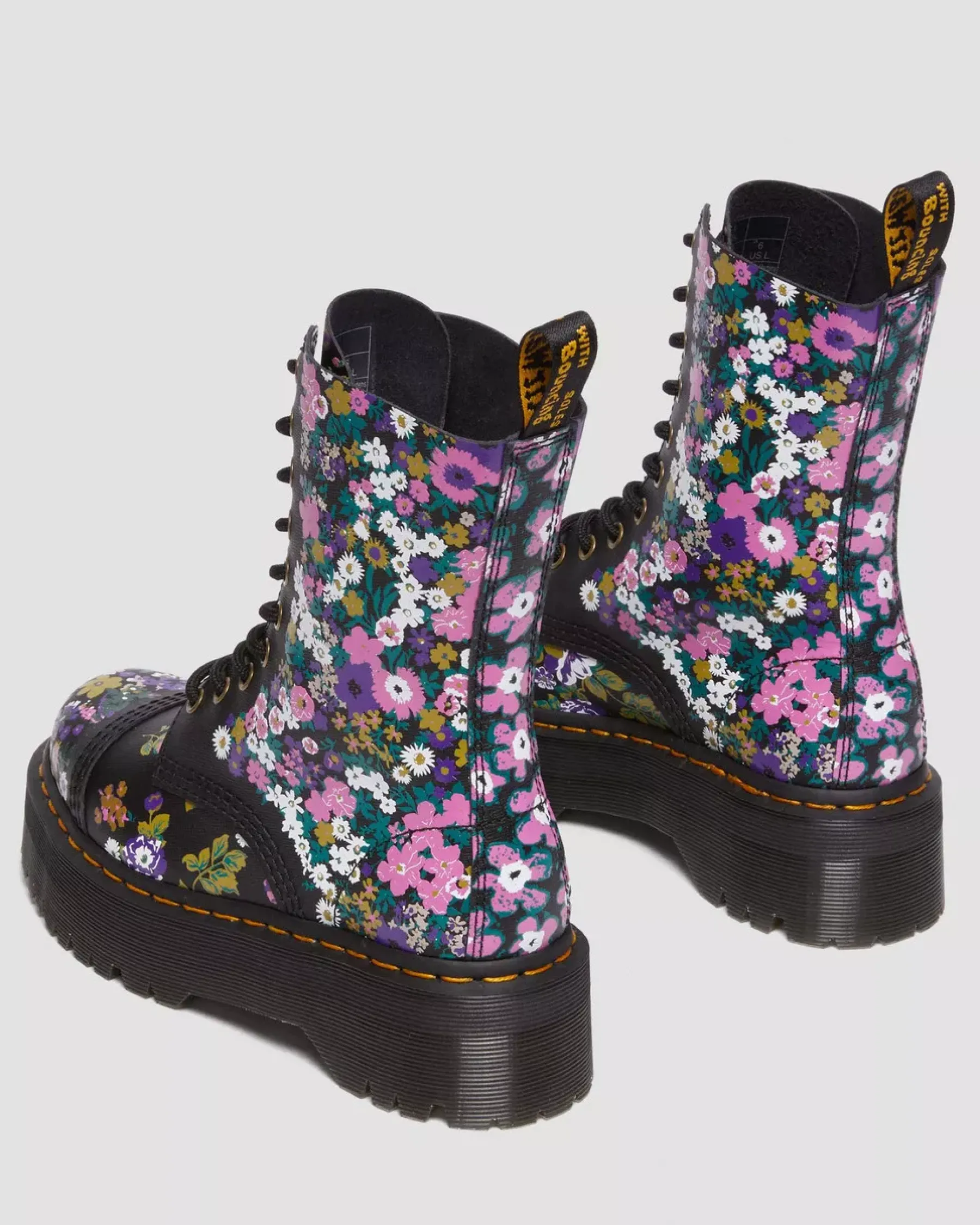 Sale|Platform Boots>Dr. Martens Sinclair Hi Vintage Floral Platform Boots Black — Backhand Strawgrain
