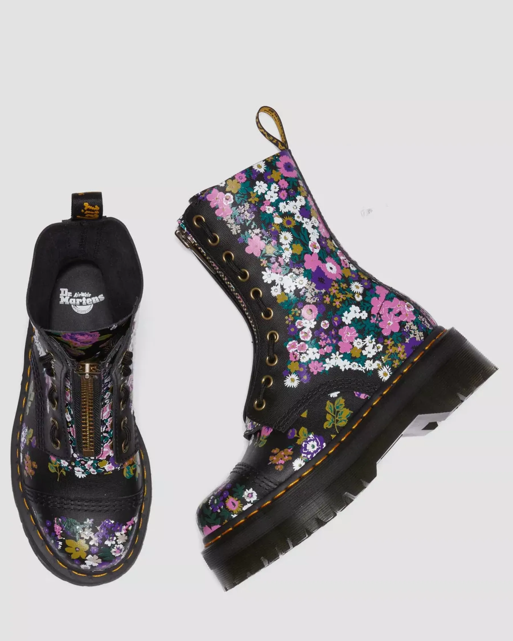 Sale|Platform Boots>Dr. Martens Sinclair Hi Vintage Floral Platform Boots Black — Backhand Strawgrain