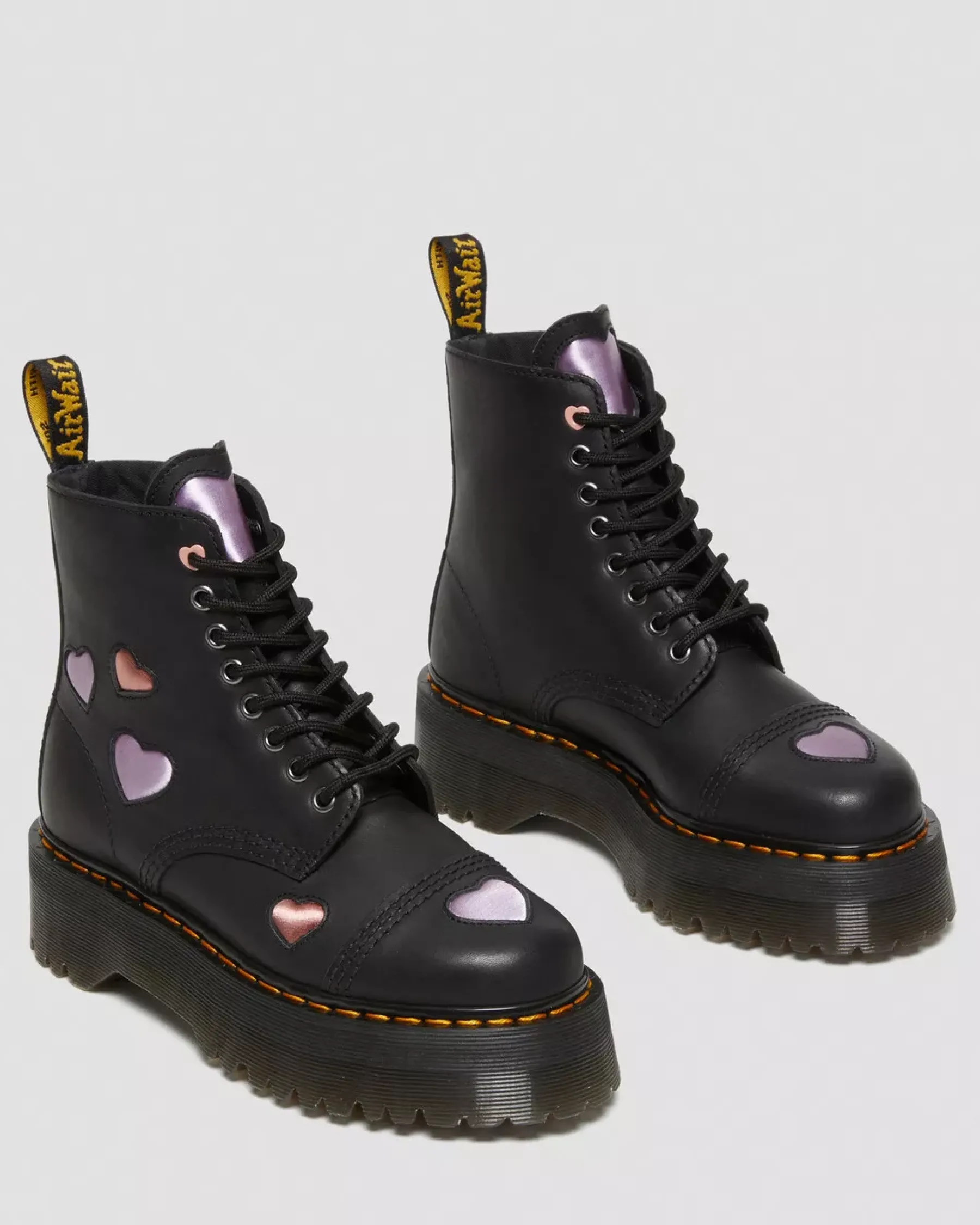 Platform Boots|Ankle Boots>Dr. Martens Sinclair Leather Heart Platform Boots Black — Lapstone+Satin Lux