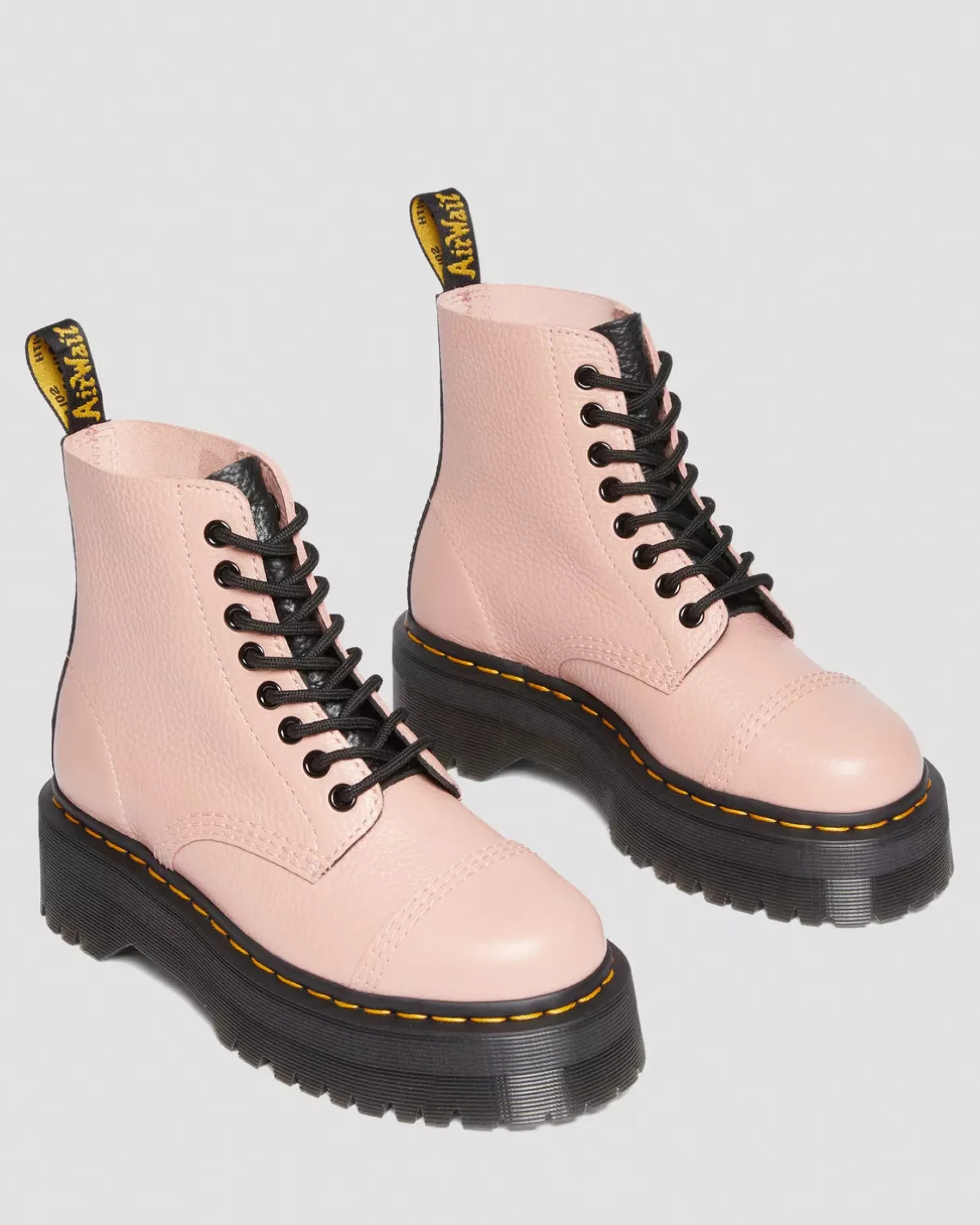 Sale|Platform Boots>Dr. Martens Sinclair Milled Nappa Leather Platform Boots Peach Beige — Milled Nappa