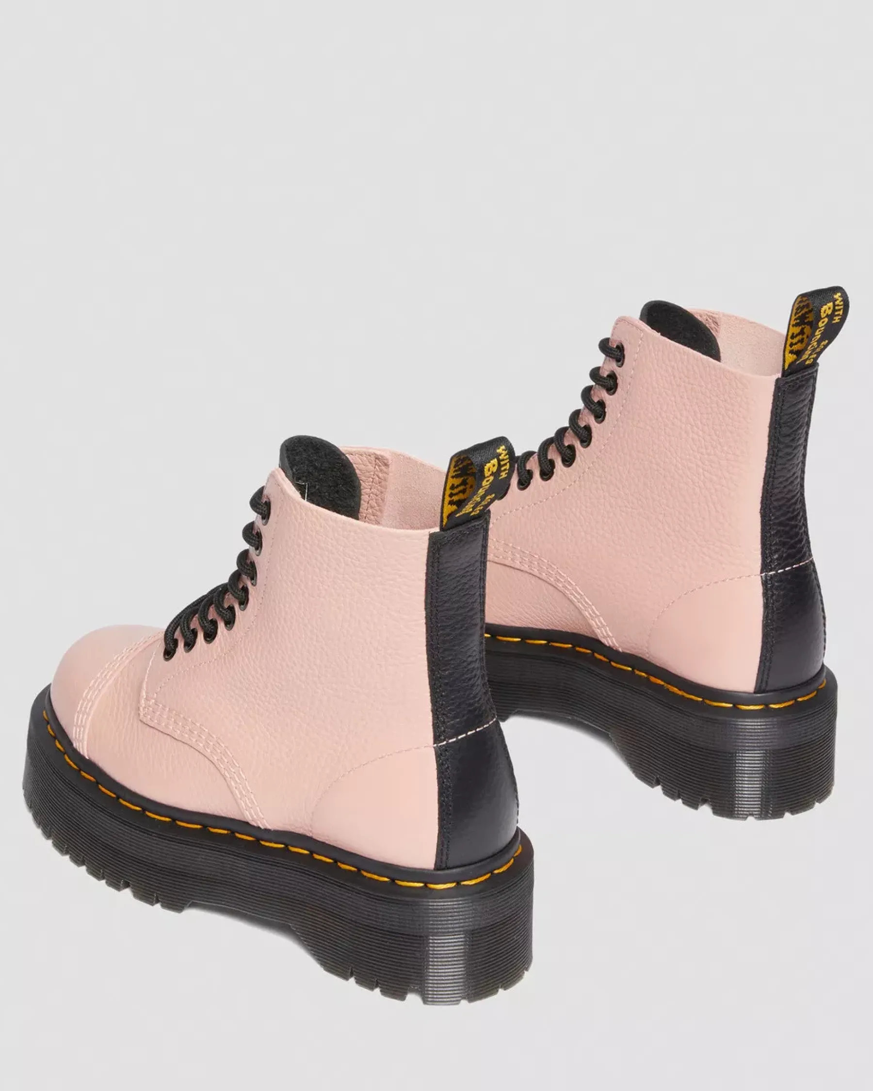 Sale|Platform Boots>Dr. Martens Sinclair Milled Nappa Leather Platform Boots Peach Beige — Milled Nappa