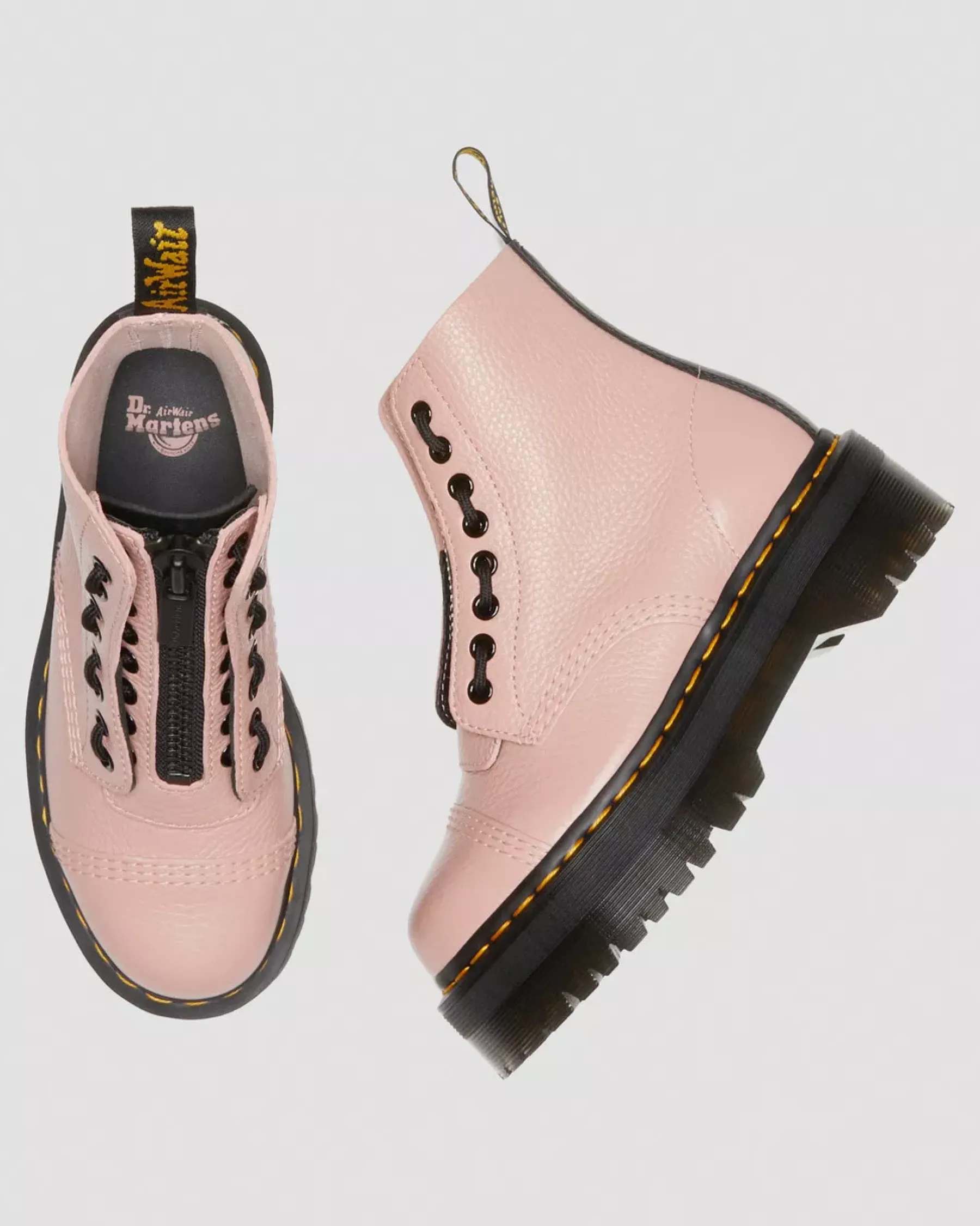 Sale|Platform Boots>Dr. Martens Sinclair Milled Nappa Leather Platform Boots Peach Beige — Milled Nappa
