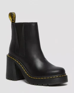 Heeled Boots|Chelsea Boots>Dr. Martens Spence Leather Flared Heel Chelsea Boots Black — Sendal