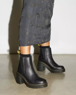 Heeled Boots|Chelsea Boots>Dr. Martens Spence Leather Flared Heel Chelsea Boots Black — Sendal