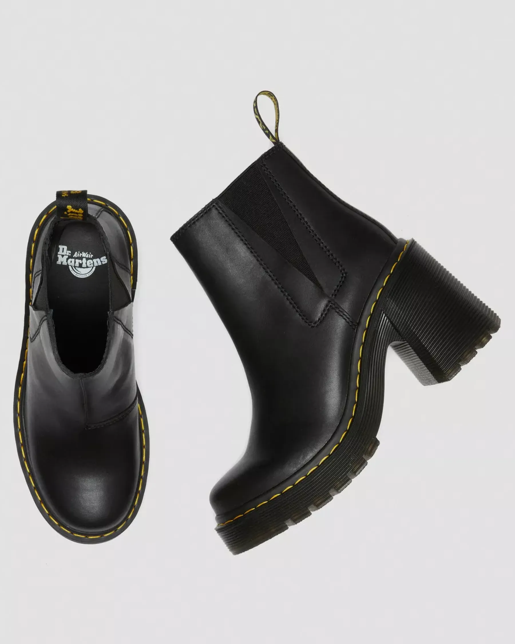 Heeled Boots|Chelsea Boots>Dr. Martens Spence Leather Flared Heel Chelsea Boots Black — Sendal