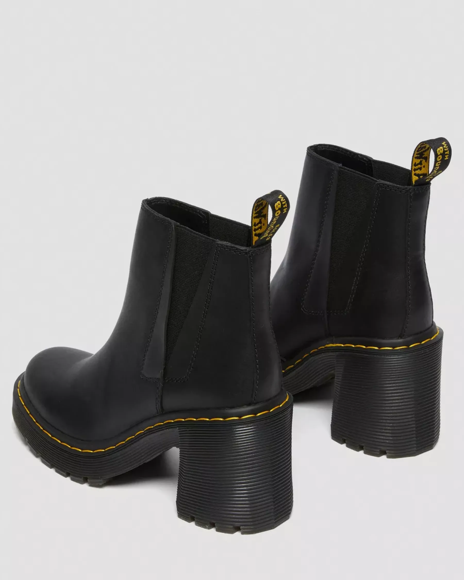 Heeled Boots|Chelsea Boots>Dr. Martens Spence Leather Flared Heel Chelsea Boots Black — Sendal