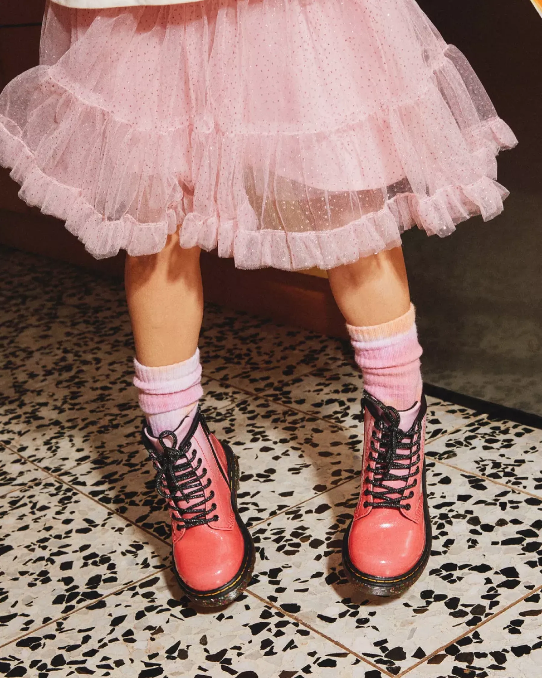 Glitter & Patent Boots|School Styles>Dr. Martens Toddler 1460 Gradient Glitter Leather Lace Up Boots Pink