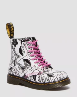 Sale|School Styles>Dr. Martens Toddler 1460 Meadow Print Leather Lace Up Boots WHITE