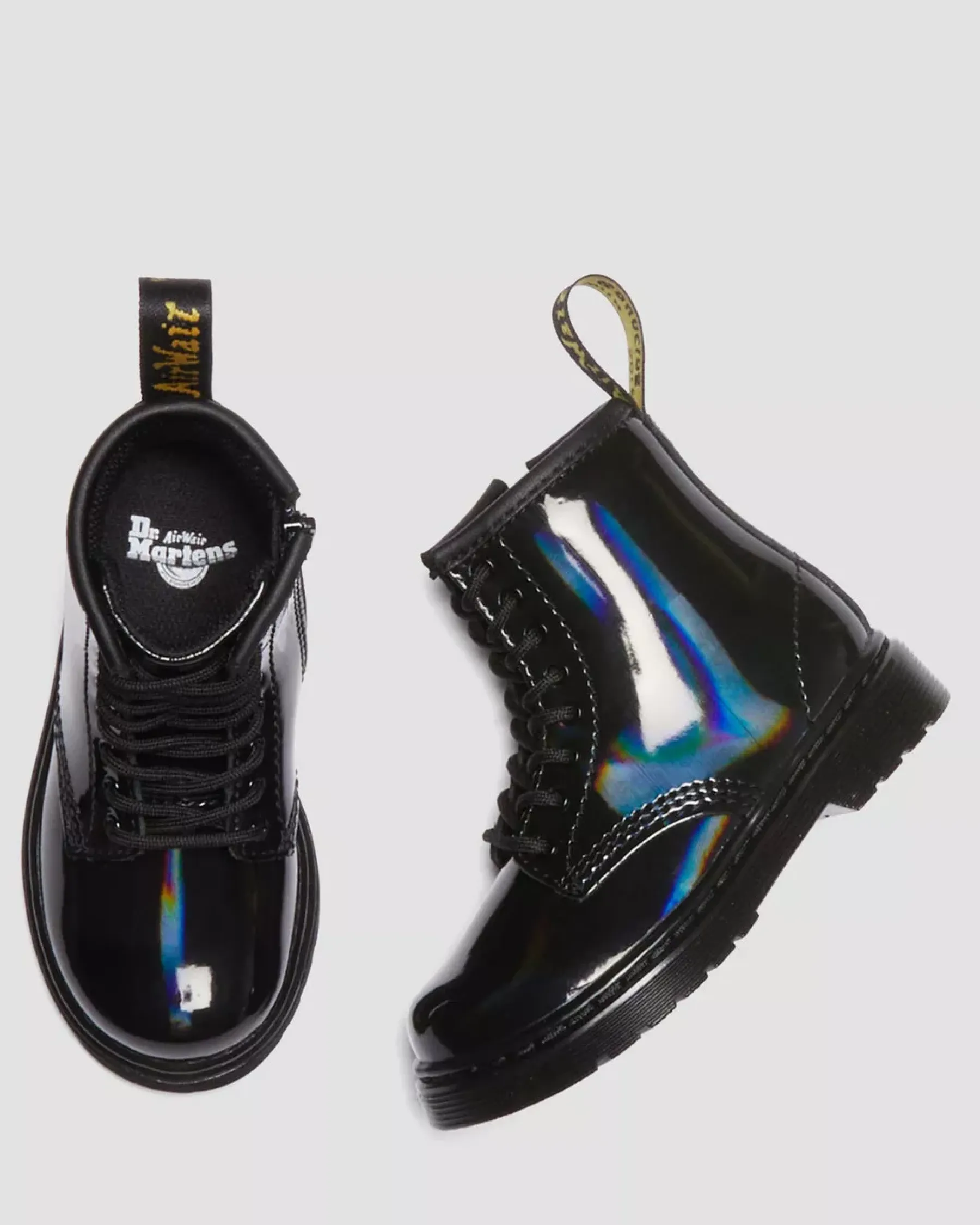 School Styles|Toddler / 2-4 Years>Dr. Martens Toddler 1460 Rainbow Patent Leather Lace Up Boots Black — Rainbow Patent