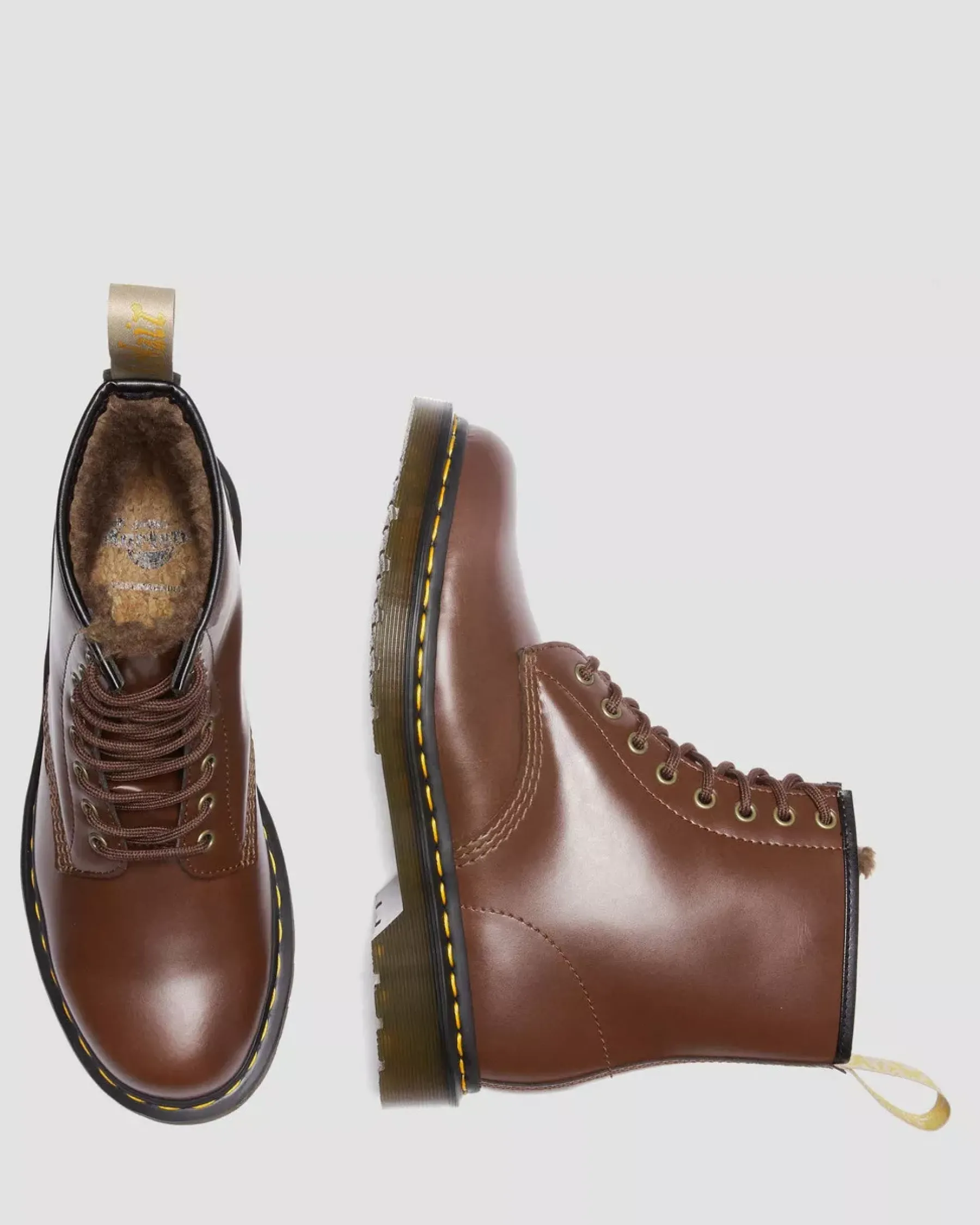 Vegan|Originals>Dr. Martens Vegan 1460 Faux Fur Lined Lace Up Boots BROWN — Norfolk Vegan