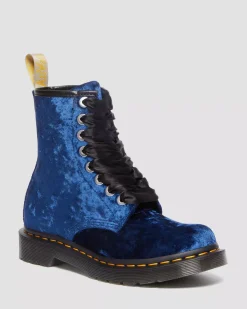 Sale|Originals>Dr. Martens Vegan 1460 Women's Crushed Velvet Lace Up Boots DEEP BLUE — Crushed Velvet