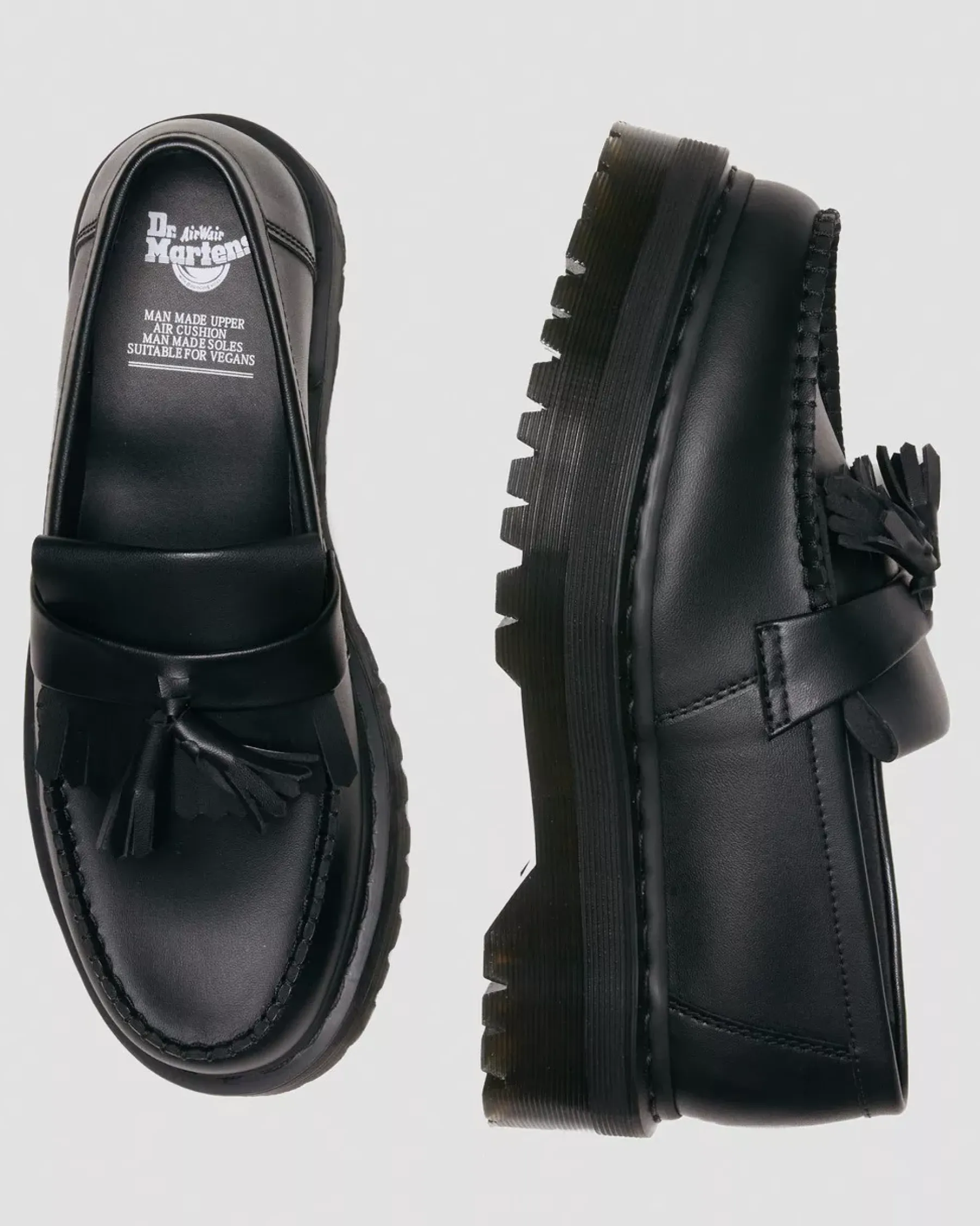 Vegan|Originals>Dr. Martens Vegan Adrian Felix Platform Tassel Loafers Black — Felix Rub Off