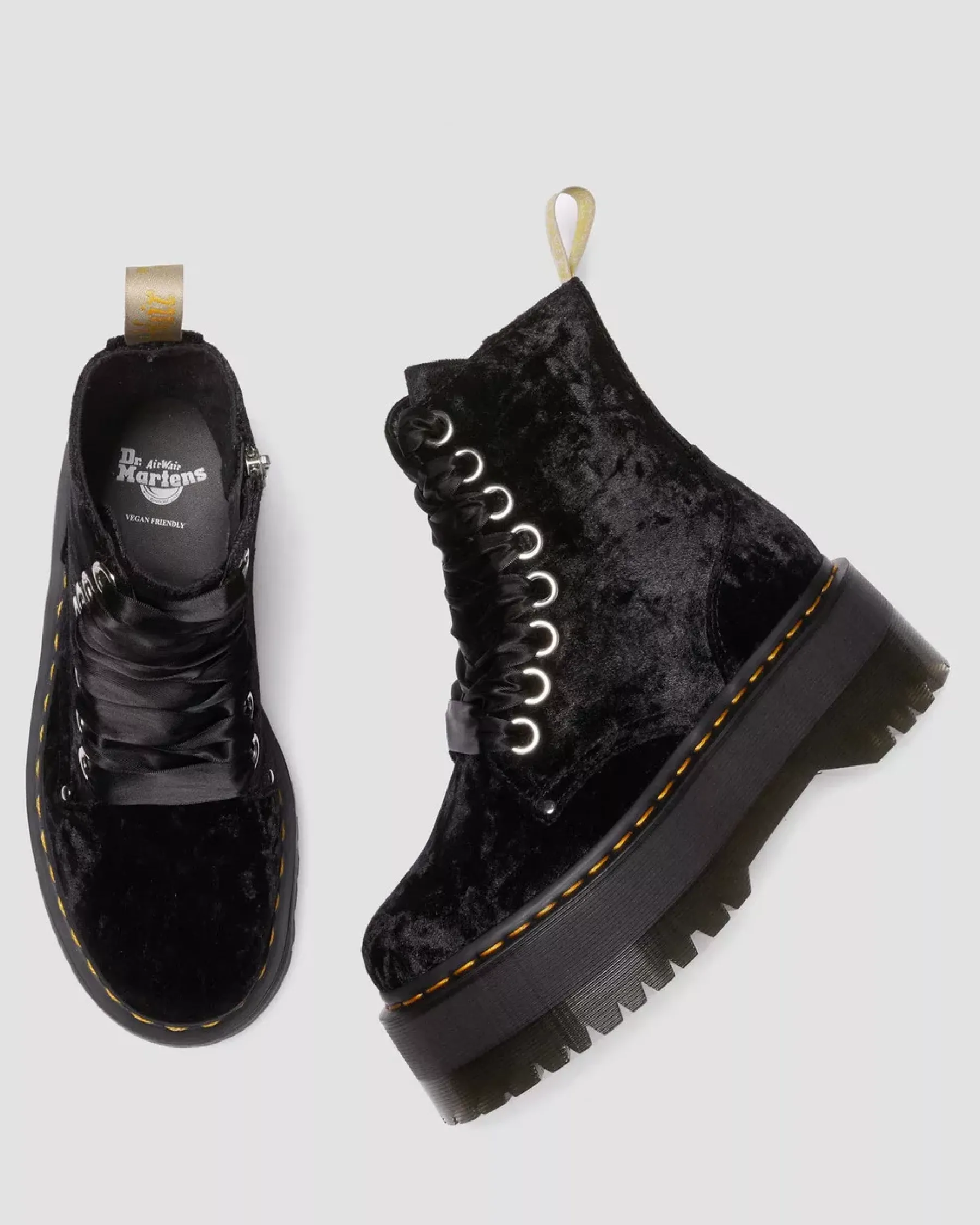 Sale|Sale>Dr. Martens Vegan Jadon Boot Max Crushed Velvet Platforms BLACK — Crushed Velvet