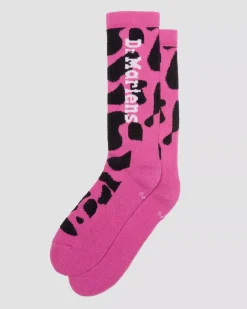 Socks|Accessories>Dr. Martens Vertical Logo Cow Print Cotton Blend Socks THRIFT PINK — Cotton Blend